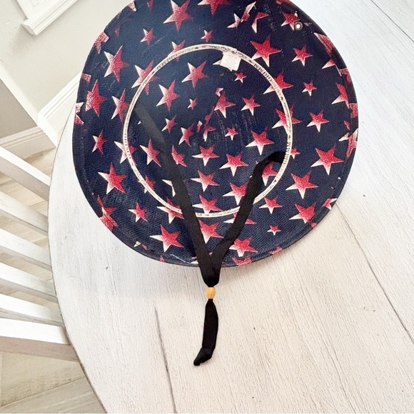 New PETER GRIMM Unisex Blue Red Stars Patriotic THE PYRAMID Hat Paper Chin Strap - Picture 3 of 9